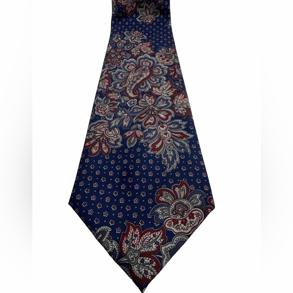 Italian Style Blue Red Floral Silk Tie 57”